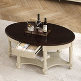 Vintage Oval Coffee Table with Drawer and Storage Shelf, Antique Cocktail Table in 45", French N735P277388K