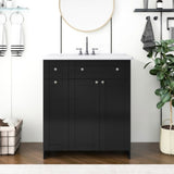 ZUN 30-Inch Black Bathroom Vanity with Ceramic Sink Combo, Abundant Storage Cabinet - 2 Soft-close Doors WF532032AAB