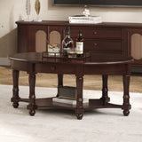 Vintage Oval Coffee Table with Drawer and Storage Shelf, Antique Cocktail Table in 45", French N735P277388D