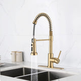 ZUN Pull Down Sprayer Spring Kitchen Sink Faucet Brushed Gold W122552138