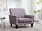 Patterned Polyester Blend Armchair, Solid Birch Wood Frame with Brown Tapered Legs, Foam Padded 58882993