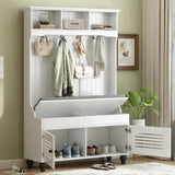 U-Can 5-in-1 Entryway Bench with Shutter-shaped doors, Coat Rack, Cushion and 4 Sturdy Hooks, 47.2'' WF311556AAK