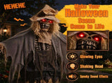 7.3 FT Halloween Animatronic Scarecrow Prop, Sound Activated with Glowing Eyes & Shaking Head, 11232524