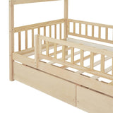Twin Size Wooden House Bed with Two Drawers, Natural WF302181AAN