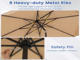 10 Ft Solar Powered Patio Umbrella with 24 LED Lights, Beige Outdoor Market Umbrella 10594383