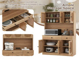Natural Boho 6-Door Pantry Cabinet, PE Rattan Doors & Built-in Charging Station 36805951