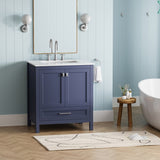 30" Bathroom Vanity with Sink, Fully Assembled Bathroom Sink Cabinet with Marble Countertop, Navy W1573P237849