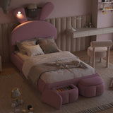 Twin Size Upholstered Platform Bed with Cartoon Ears Shaped Headboard and Light, Pink WF321677AAH
