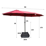 ZUN 15x9ft Large Double-Sided Rectangular Outdoor Twin Patio Market Umbrella with light and base- red W419P145382