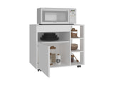 Jud Microwave Cart with 5 Shelves, 1 Door, Cabinet Storage, and Rolling Casters, White B097P474296