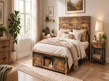 Queen Bed Frame with Upholstered Headboard Wood Platform,Storage Headboard with Charging Station W636P566604