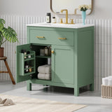 ZUN 30-inch Bathroom Vanity with Ceramic Sink, Modern Green Single Bathroom Cabinet with 2 Doors and a WF324045AAF