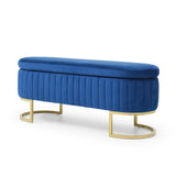 Storage Bench Bedroom Bench, Velvet Oval Upholstered End of Bed Bench with Golden Metal W1117P176448