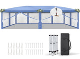 10x20 ft Instant Pop Up Canopy Tent Blue, 6 Mesh Panels 2 Doors 4 Net Sides, Powder Coated Iron 07293396