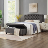 Upholstered tufted button storage bench ,Linen fabric entry bench with spindle wooden legs, Bed W2186P151307