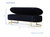 Storage Bench Bedroom Bench, Velvet Oval Upholstered End of Bed Bench with Golden Metal W1117P176446