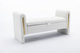 032-Teddy Fabric Storage Bench Bedroom Bench With Gold Metal Trim Strip For Living Room Bedroom W527122008