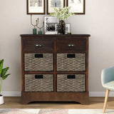 Rustic Storage Cabinet with Two Drawers and Four Classic Rattan Basket for Dining Room/Living Room 43293807