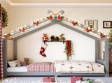 Twin House Floor Bed with Support Slats, Solid Wood House Bed Frame for Kids, No Box Spring Needed W1580P387838