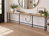 94.49"x7.87"x31.10" Console Table, MDF with Melamine Veneer & Iron Frame, with Power Outlet, Oak 17123848