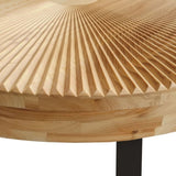 ZUN Modern Round Coffee Table Wooden Carving Pattern Coffee Table with Metal Legs for Living Room W757P186923