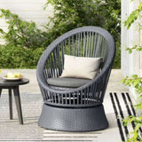 26.7" Modern Gray Wicker Lounge Chair with Rattan and Iron Frame, Featuring a Stylish Round Design, N767P237032B