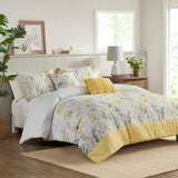 5 Piece Seersucker Comforter Set with Throw Pillows Yellow Full/Queen B035P148356