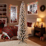 5FT Christmas w/ 100 Warm White LED Lights Flocked Pencil Artificial Plant 263 Tips Slim PVC 15872664