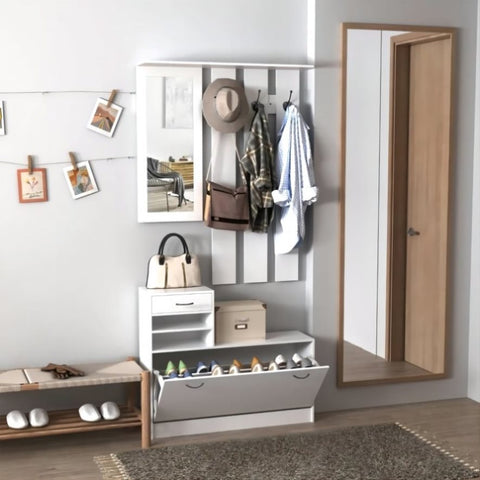 ZUN Combination Model Gate Cabinet with Shoe cabinet+Hang shelf+ Mirror W2139134913