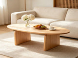 Oval Coffee Table, Modern Wooden Coffee Table for Living Room, Sturdy Center Table with Curved Legs W3101P574156