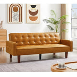 ZUN Brown Convertible Double Folding Room Sofa Bed, PU Leather, Tufted Buttons, Suitable for 67482142