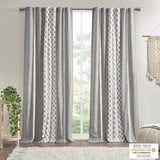 Cotton Printed Curtain Panel with Chenille Stripe and Lining B035129658