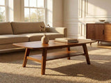 Mid Century Modern Coffee, 100% Solid Oak Wood Coffee with Storage Shelf, 2-Tier Coffee W3204P469105