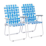 ZUN 2pcs Steel Tube PP Webbing Bearing 120kg Folding Beach Chair Blue& White Strip 18794766