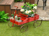 Garden Plant Planter Wooden Wagon Planter W/ Wheel Garden Yard Red 78294767