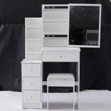 Small Size Left Bedside Cabinet Vanity Table Cushioned Stool, Extra Large Sliding Mirror, Multi W936P226029