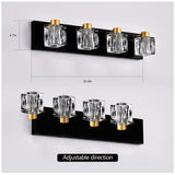 4-Light Matte Black Gold Bathroom Light Fixtures, Modern Vanity Lights with Crystal Glass Shade, W1592P233317