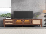 Rattan TV Stand with 3 Cabinets & 2 Drawers, Rattan-inspired Media Console Table for TVs up to 80'', WF324225AAP