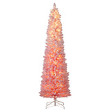 7ft Pink Pencil Christmas Tree, 527 Snow-Flocked Tips, 180 Warm White LEDs w/ 28282556