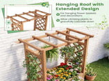 Natural Pine Wood Raised Garden Bed with Trellis & Hanging Roof, Elevated Wooden Planter Box with 62186901