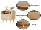 22.83'' H Rattan Nightstand, Side Table with Door Open Shelf, Accent Bedside End Table with Solid 77438934