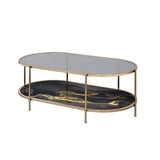 ZUN ACME Fiorella Coffee Table, Glass, Black Marble Paint & Gold Finish LV02222