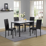 5-Piece Metal Dinette Set with Laminated Off-white Faux Marble Top, 4 Black Chairs 13242111