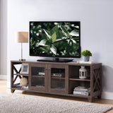 ZUN Home 60" TV Stand with Four Side Shelves and Transparent Center Storage Cabinet in Walnut Oak B107130870