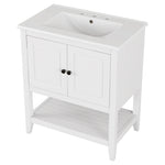 ZUN 30" White Modern Sleek Bathroom Vanity Elegant Ceramic Sink with Solid Wood Frame Open Style Shelf & N725P189825K