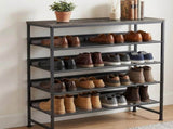 5-Tier Shoe Rack with Wooden Top, Metal Storage Shelf for 16-20 Pairs, Rust-Resistant Entryway Shoe 96387824