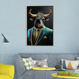 Executive Blue Buffalo Canvas Wall Art - Dapper Animal Portrait in Tailored Suit Modern British W3374P322228