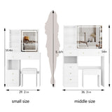 29.2" Small Size Left Drawer Desktop Vanity Table Cushioned Stool, Large Sliding, Touch Control, W3258P291629