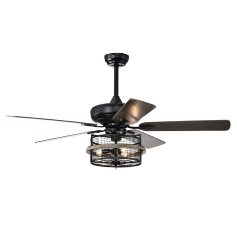 ZUN 52 Inch Farmhouse Ceiling Fan with Remote,3-Lights Ceiling Fan with Light Fixture W1592P162565