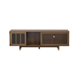 Mid-century modern style Walnut TV STAND Cat house pet friendly With Sliding door flip-down N843P251412W